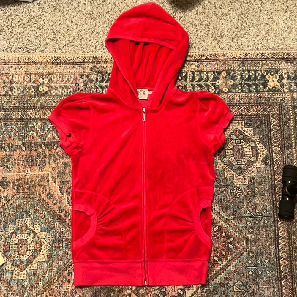AUTHENTIC JUICY COUTURE RED VELORE TRACK JACKET size SMALL SHORTSLEEVE